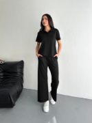 Osy Modal Yumuşak Dokulu Kumaş Kısa Kollu Yakalı T-shirt Pantalon Ikili Takım- Siyah resmi